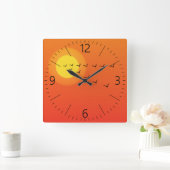 鳥飛んでいるは日に当たる スクエア壁時計 (ホーム)