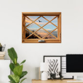 鳥飛んでいる国ビュー偽フェイクウィンドウ ポスター (ホームオフィス)