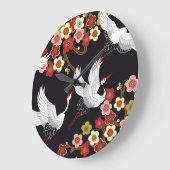 鳥飛んでいる:鶴ヘロン日本の。 ラージ壁時計 (傾斜)