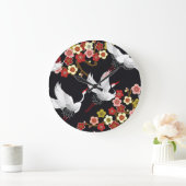 鳥飛んでいる:鶴ヘロン日本の。 ラージ壁時計 (ホーム)