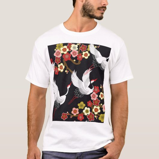 鳥飛んでいる:鶴ヘロン日本の。 Tシャツ (正面)