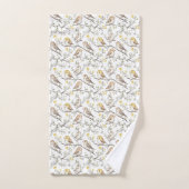 鳥魅力的と花の模様 バスタオルセット (ハンドタオル)