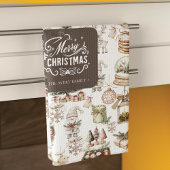 鳥魅力的と贈り物が集まる冬の景色 キッチンタオル