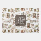 鳥魅力的と贈り物が集まる冬の景色 キッチンタオル (横)