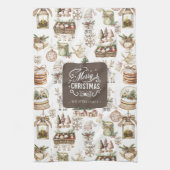 鳥魅力的と贈り物が集まる冬の景色 キッチンタオル (縦)