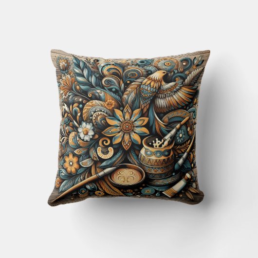 鳥鮮やかとフローラのツール付き芸術的デザイン クッション (裏面)