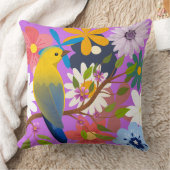 鳥鮮やかと花の模様 – カラフル自然 クッション (ブランケット)