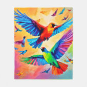 鳥鮮やかの絵を描芸術 フリースブランケット (正面)