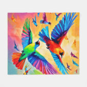 鳥鮮やかの絵を描芸術 フリースブランケット (正面(横))