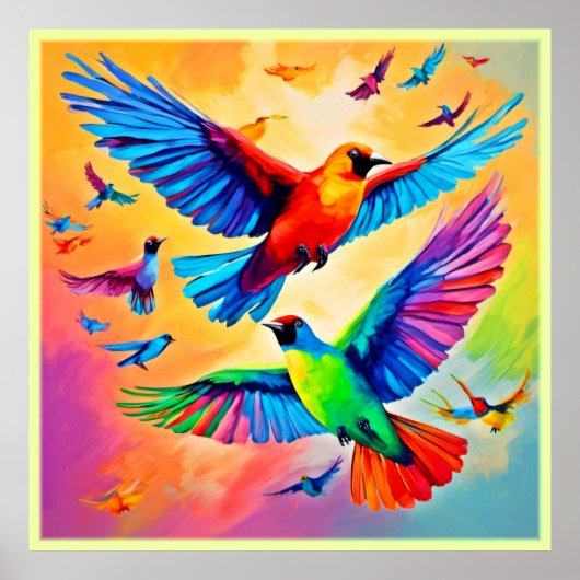 鳥鮮やかの絵を描芸術 ポスター (正面)