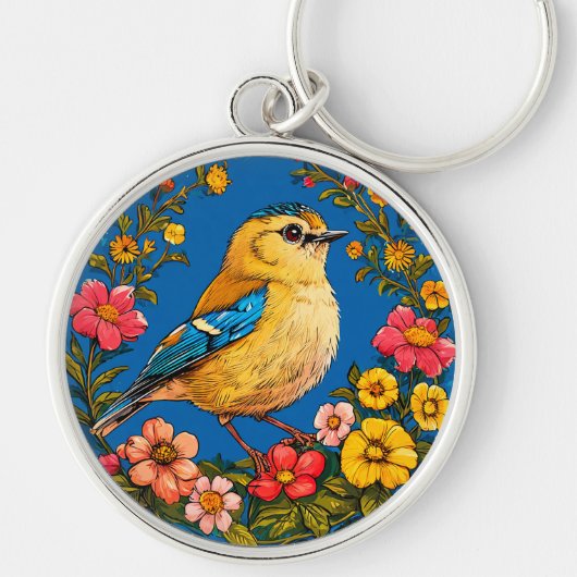 鳥鮮やかの詳細なイラストレーション キーホルダー (正面)