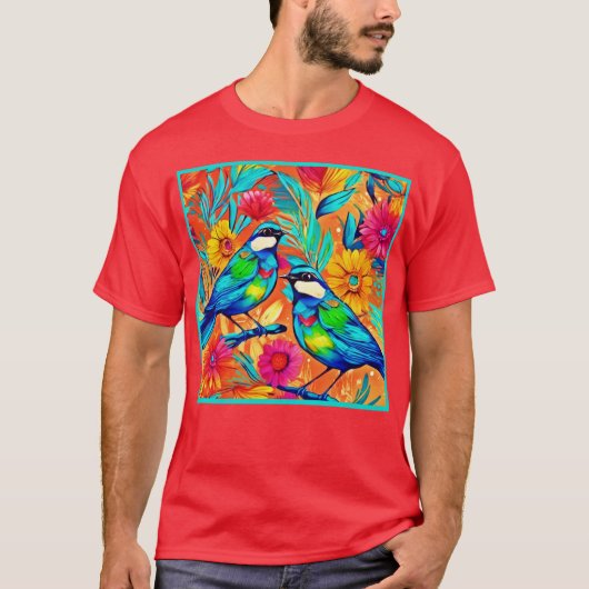 鳥鮮やか美術：バカラフルリズ Tシャツ (正面)