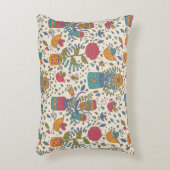 鳥2が付いている漫画の花パターン アクセントクッション (正面(垂直))