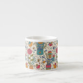 鳥2が付いている漫画の花パターン エスプレッソカップ (正面)