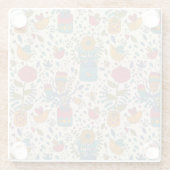 鳥2が付いている漫画の花パターン ガラスコースター (裏面)