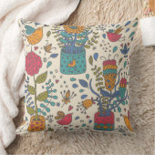 鳥2が付いている漫画の花パターン クッション (ブランケット)