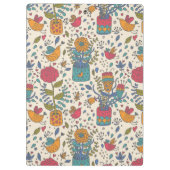 鳥2が付いている漫画の花パターン クリップボード (裏面)