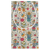 鳥2が付いている漫画の花パターン スモールペーパーバッグ (裏面)