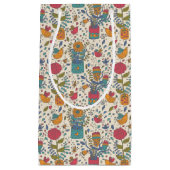 鳥2が付いている漫画の花パターン スモールペーパーバッグ (正面)