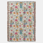 鳥2が付いている漫画の花パターン スローブランケット (正面縦)