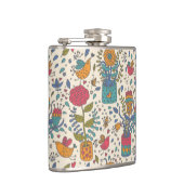 鳥2が付いている漫画の花パターン フラスク (右)