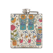 鳥2が付いている漫画の花パターン フラスク (裏面)