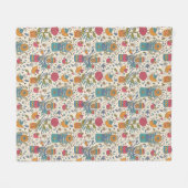 鳥2が付いている漫画の花パターン フリースブランケット (正面(横))