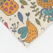 鳥2が付いている漫画の花パターン フリースブランケット (角)