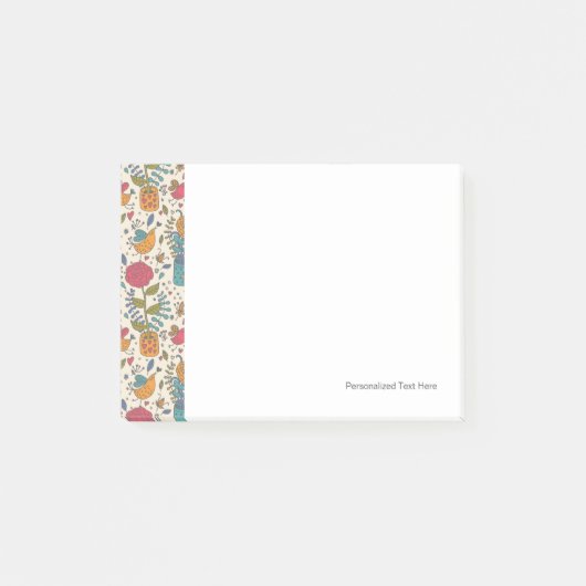 鳥2が付いている漫画の花パターン ポストイット (正面)