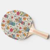 鳥2が付いている漫画の花パターン 卓球ラケット (横)