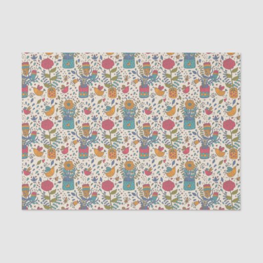 鳥2が付いている漫画の花パターン 薄葉紙 (正面)