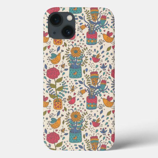 鳥2が付いている漫画の花パターン Case-Mate iPhoneケース (裏面)