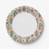 鳥2を使った漫画の花柄 ペーパープレート (正面)