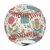 鳥2を持つモノグラム漫画の花柄 野球ボール (裏面)