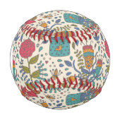 鳥2を持つモノグラム漫画の花柄 野球ボール (正面)