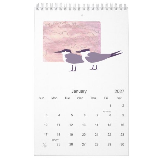 鳥2010年 カレンダー (1月 2027)