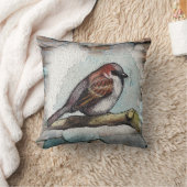 鳥、すずめ: 水彩画の絵画: 石、石 クッション (ブランケット)