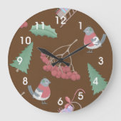 鳥、そり、ホリーのクリスマス ラージ壁時計 (正面)