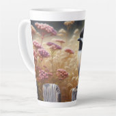 《鳥》アメリカゴガラがフェンスに止まっている カフェラテマグ (左アングル)