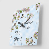 《鳥》アメリカゴガラとリンゴの花がパーソナライズされた スクエア壁時計 (傾斜)