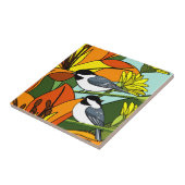 《鳥》アメリカゴガラと花 タイル (側面)