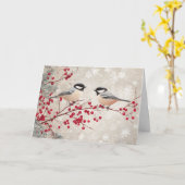 《鳥》アメリカゴガラと赤い果実と雪片 カード (黄色い花)