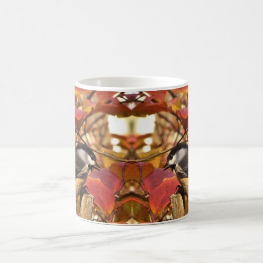 《鳥》アメリカゴガラのピンクと赤の紅葉 コーヒーマグカップ (中央)