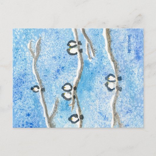 《鳥》アメリカゴガラの木の枝に冬の雪のポストカ ポストカード (正面)