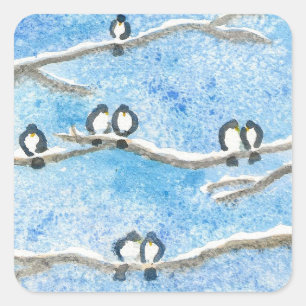 《鳥》アメリカゴガラの木の枝の冬の雪ギフトTa スクエアシール