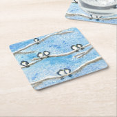 《鳥》アメリカゴガラの木の枝の冬の雪ギフトTa スクエアペーパーコースター (アングル)