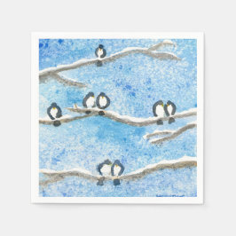 《鳥》アメリカゴガラの木の枝の冬の雪ギフトTa スタンダードカクテルナプキン