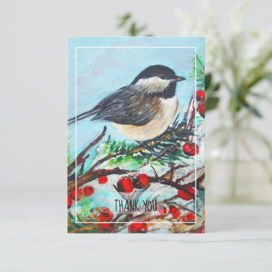 《鳥》アメリカゴガラの甘い冬の黒いキャップの鳥 サンキューカード (スタンド正面)