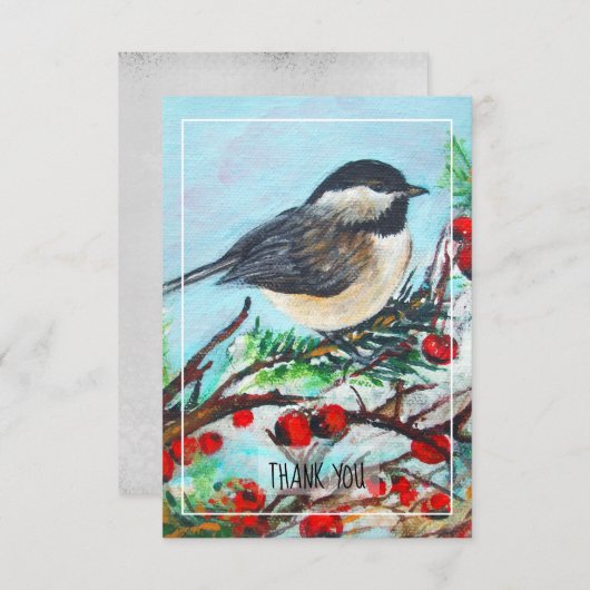 《鳥》アメリカゴガラの甘い冬の黒いキャップの鳥 サンキューカード (正面/裏面)