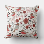 《鳥》アメリカゴガラの赤いグレーパターン クッション (正面)